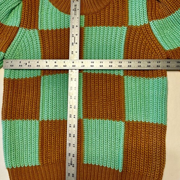 ENGLISH FACTORY (ANTHRO) MAXI CHECK, PUFFY SHORT SLEEVE, CHUNKY GUAGE SWEATER - Picture 5 of 5